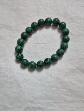 Malachite Green Swirl Beaded Stretch Bracelet - Women Jewelry